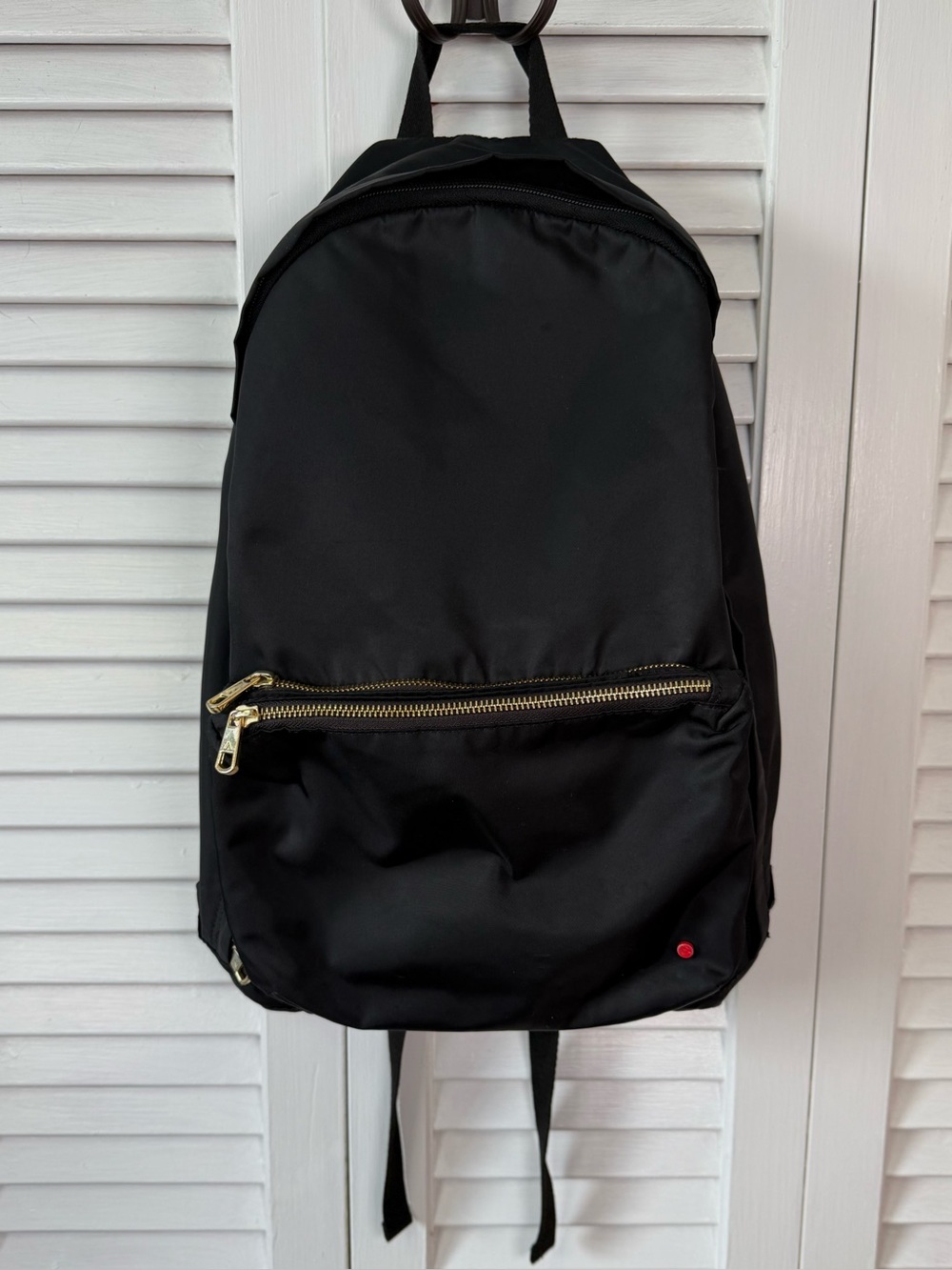 Classic Black Nylon Backpack with Gold Zipper